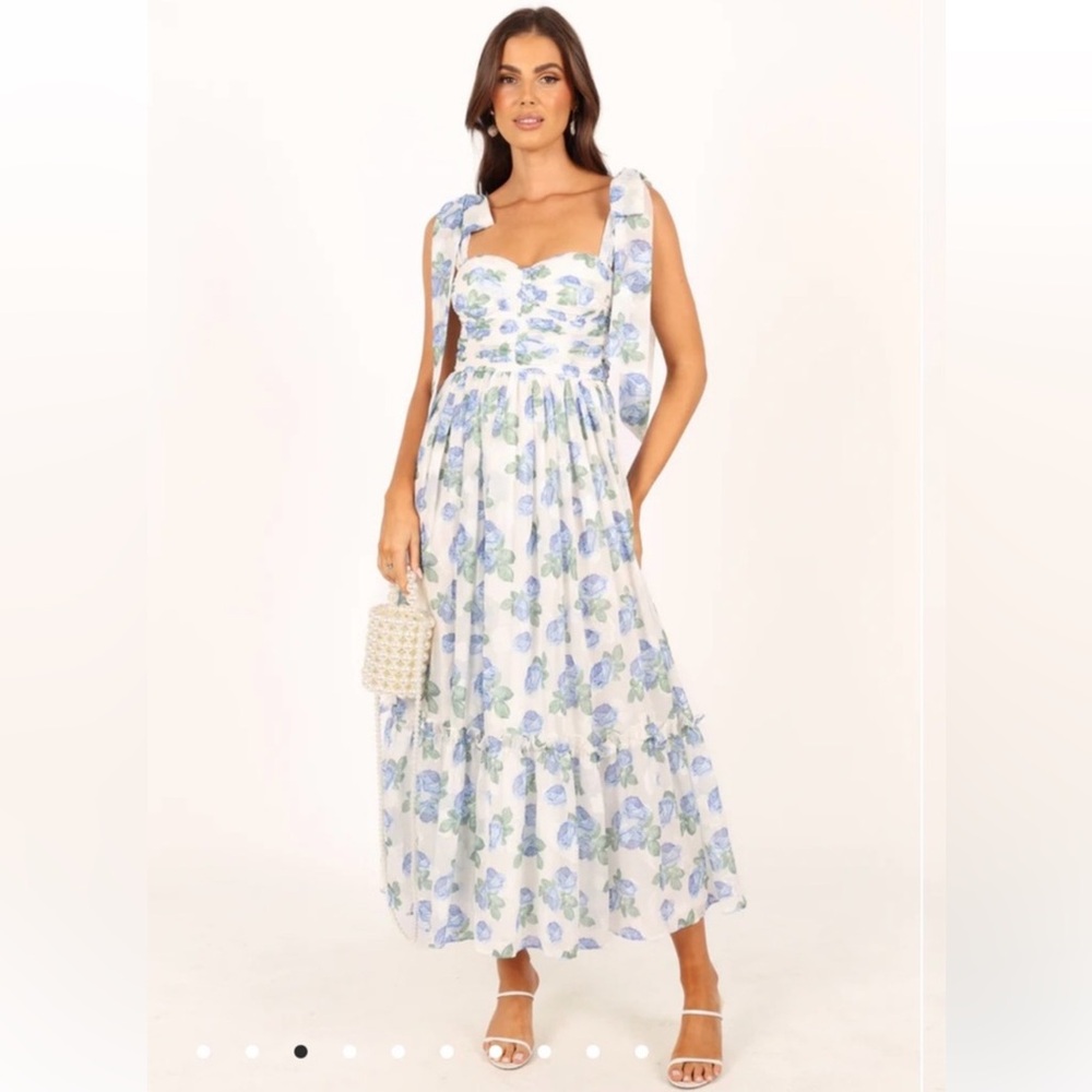White Blue Floral Dress - NWOT - size large